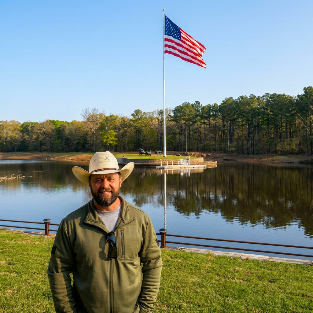 American flag near Warrior Rendezvous farm buildings