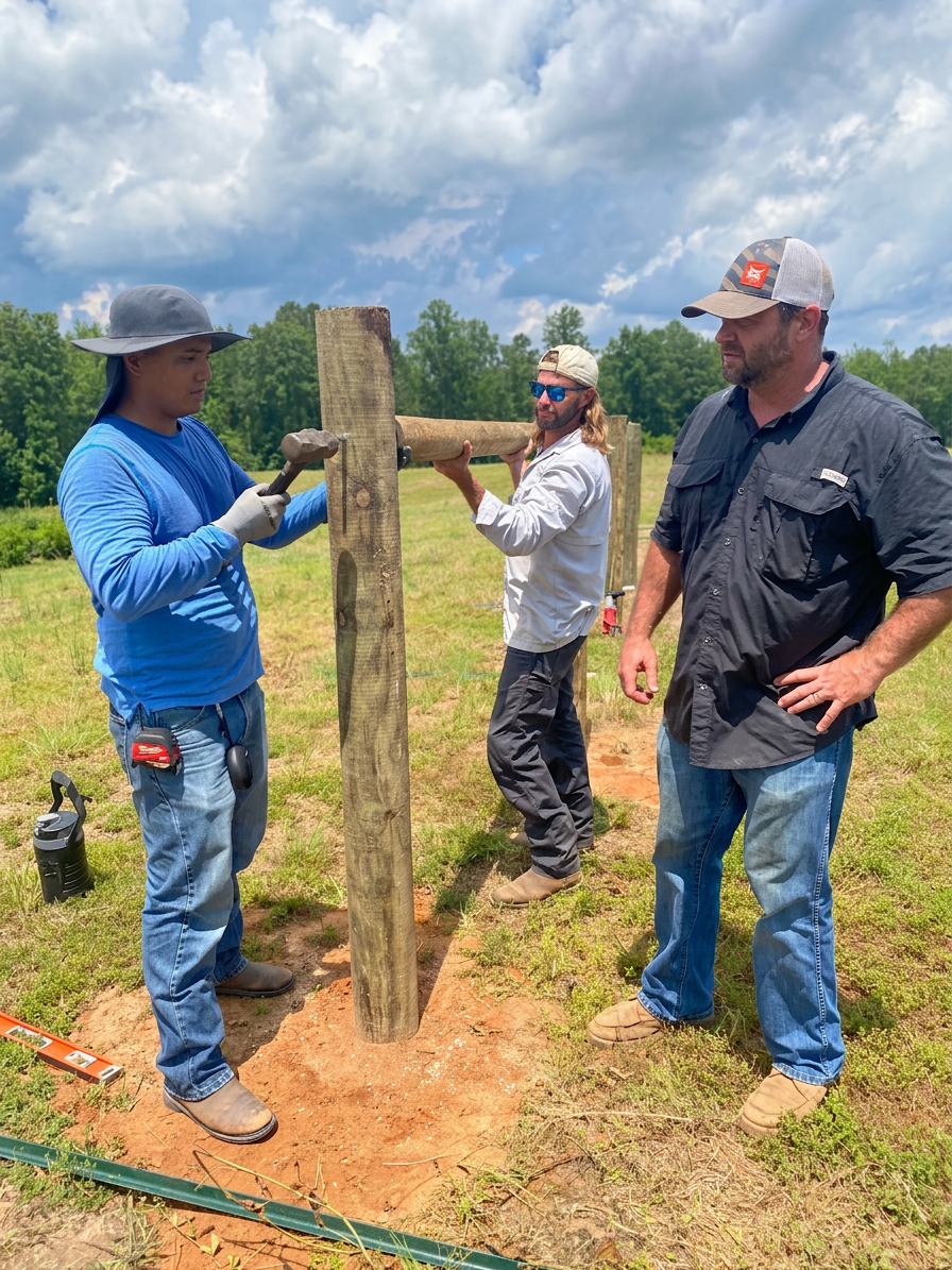 Team members building infrastructure for farm operations