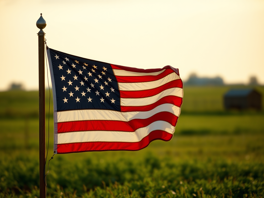 American flag at Warrior Rendezvous Farm Stay during sunset